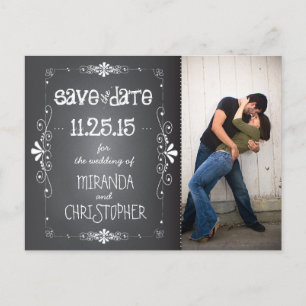 Photo Chalkboard Save the Date Wedding Postcard