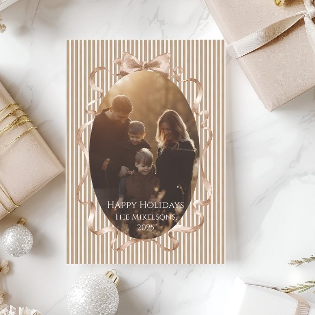 Photo Champagne Ribbon Christmas Holiday Card (Creator Uploaded)