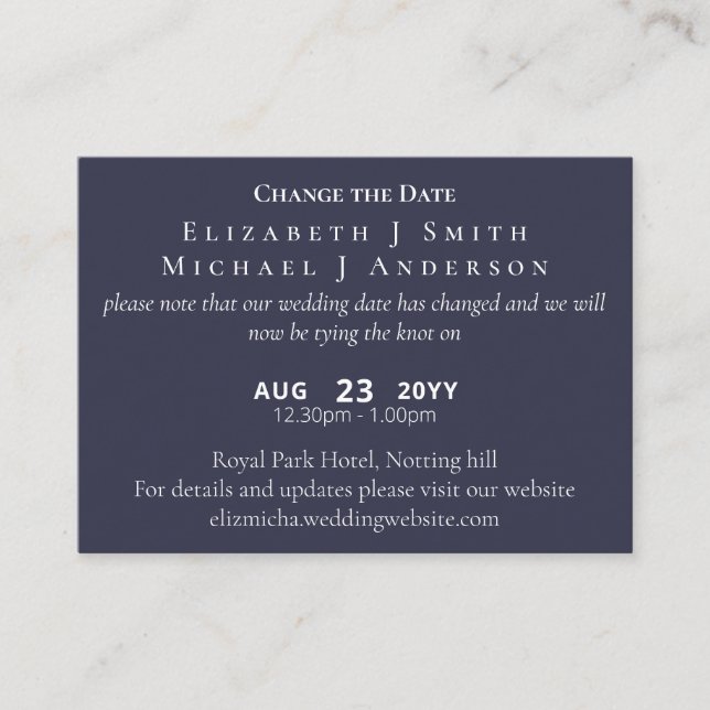 PHOTO Change of Date Postponement incl ENVL. Advice Card (Front)