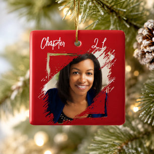 Photo Chapter 21 red white Christmas Ceramic Ornament