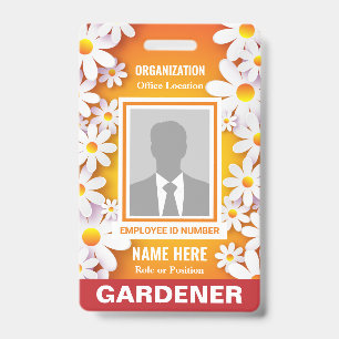 Photo Cheerful White Daisies Orange Identification ID Badge
