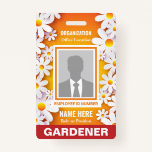 Photo Cheerful White Daisies Orange Identification ID Badge