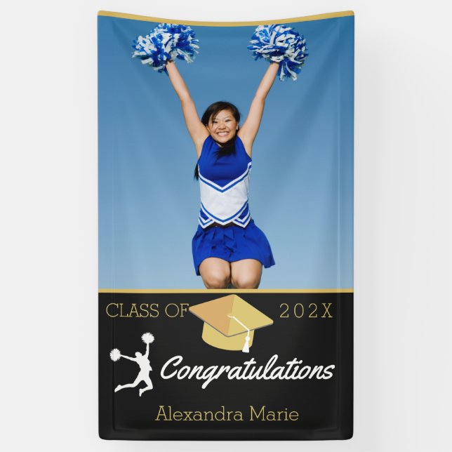 Photo Cheerleader Black  graduation Congratulation Banner (Vertical)