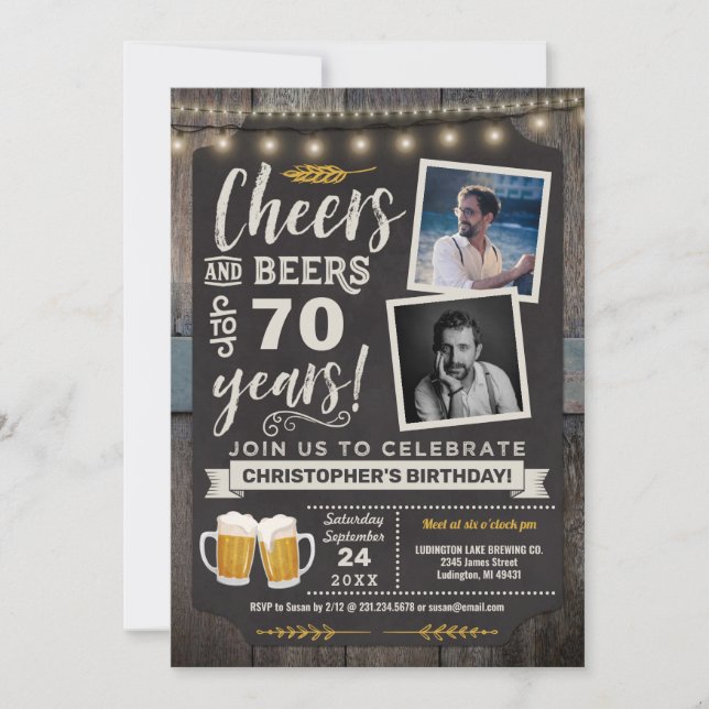 Photo Cheers and Beers 70th Birthday Invitation (Front)