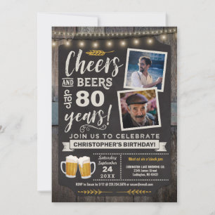 Photo Cheers and Beers 80th Birthday Invitation