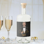 Photo cheers birthday party gold liquor bottle label<br><div class="desc">Personalize and add a his name.  Text overlay: Cheers to</div>