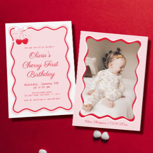 Photo Cherry 1st Birthday Party Invitation
