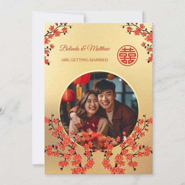 Photo Cherry Blossom Chinese Wedding Invitation (Front)