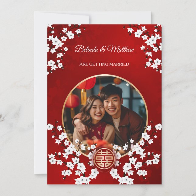 Photo Cherry Blossom Chinese Wedding Invitation (Front)