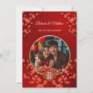 Photo Cherry Blossom Chinese Wedding Invitation