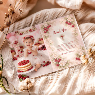 Photo Cherry Blossom Garden 1st Birthday Thank You Card