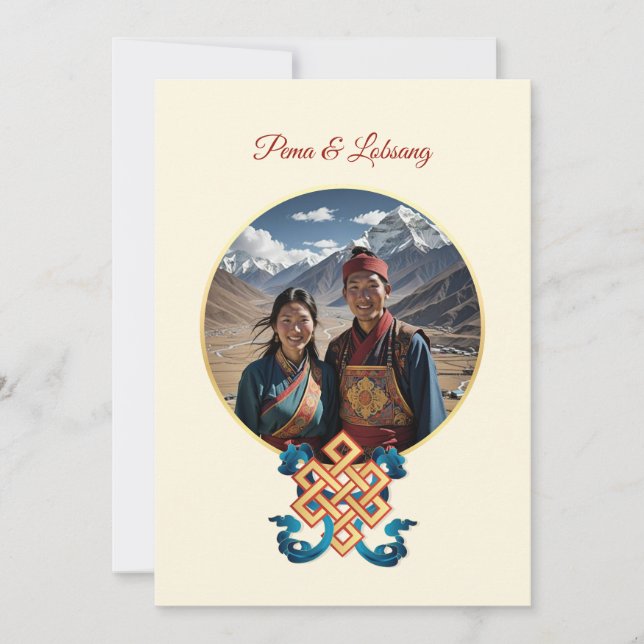 Photo Cherry Blossom Tibetan Wedding Invitation (Front)