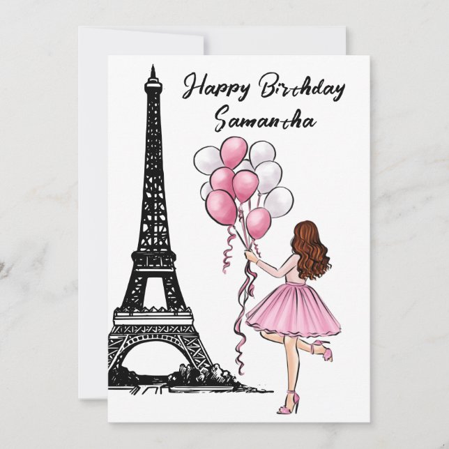 Photo Chic Eiffel Tower, Balloons Paris Birthday Card (Front)