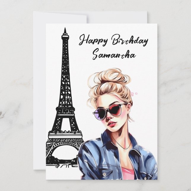 Photo Chic Eiffel Tower Chic Girl Paris Birthday Card (Front)