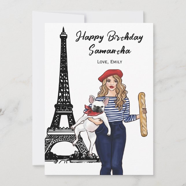 Photo Chic Eiffel Tower, French Bulldog Birthday Card (Front)