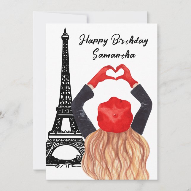 Photo Chic Eiffel Tower Girl Heart Paris Birthday Card (Front)