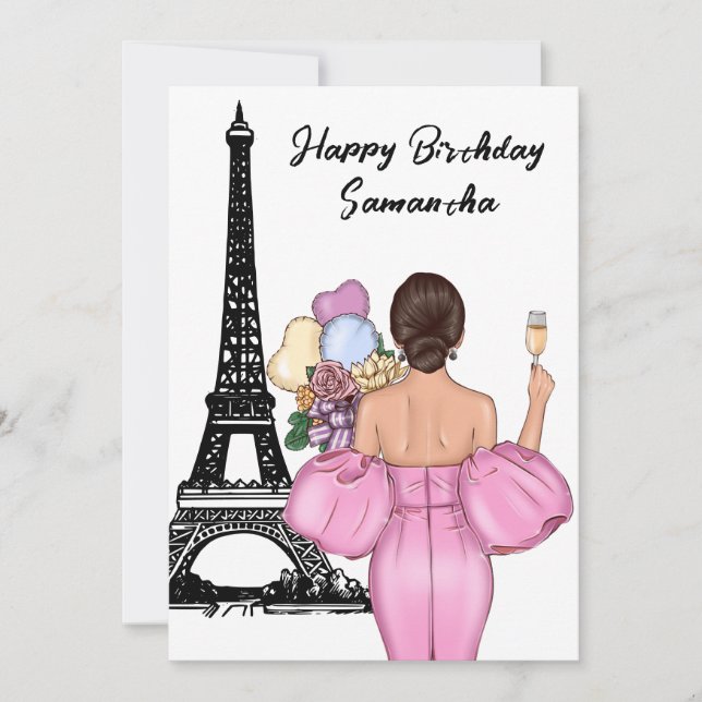 Photo Chic Eiffel Tower Pink Girl Paris Birthday Card (Front)