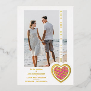 Photo Chic Elegant Hot Pink & Golden Heart Couple