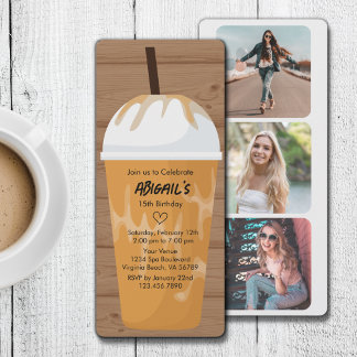 Photo Chic Wood Background Iced Coffee Birthday Invitation