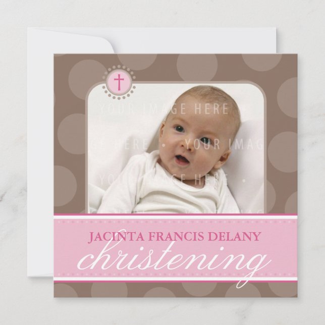 PHOTO CHRISTENING INVITES :: polkadot 1SQ (Front)