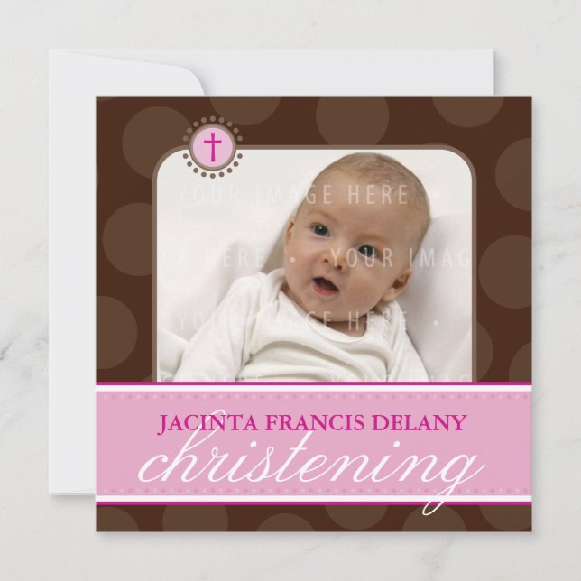 PHOTO CHRISTENING INVITES :: polkadot 3SQ (Front)