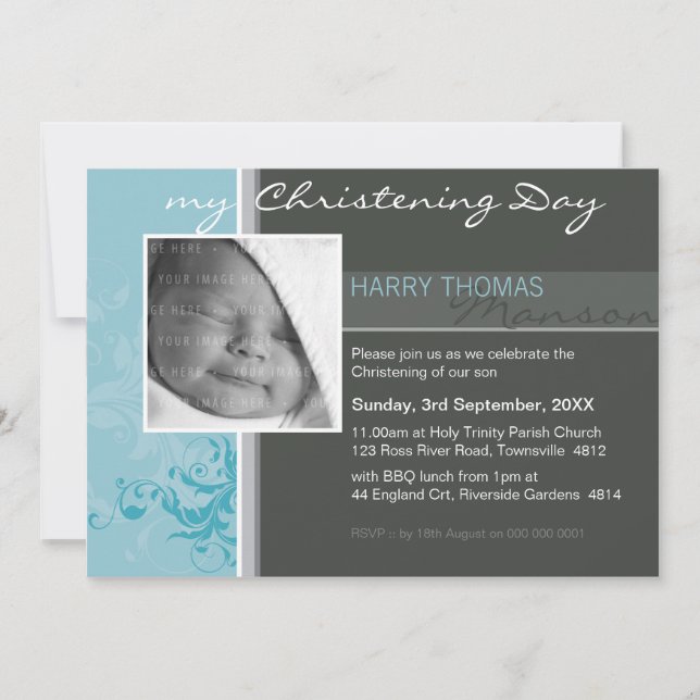 PHOTO CHRISTENING INVITES :: posh 5L (Front)