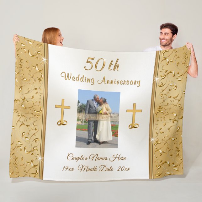 Photo Christian 50th Wedding Anniversary Gifts Fleece Blanket (In Situ)