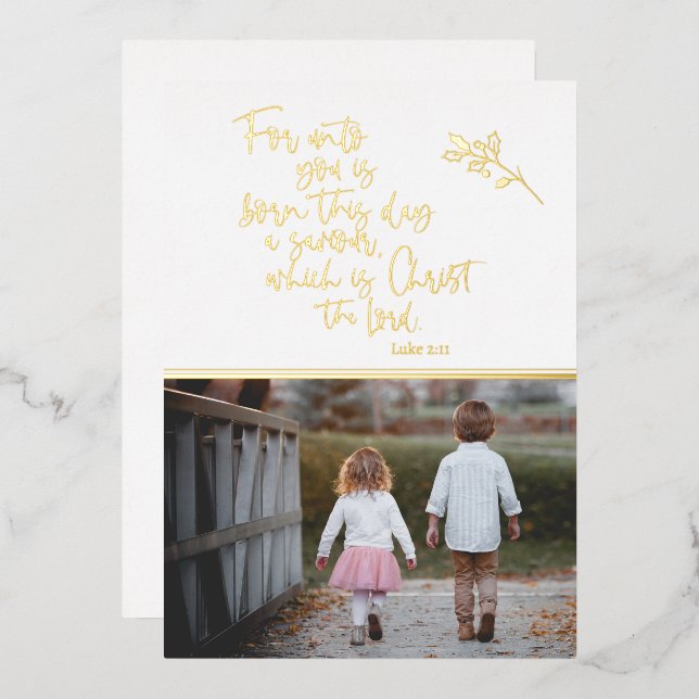 Photo Christian Based Gold Foil Christmas Card (Front/Back)