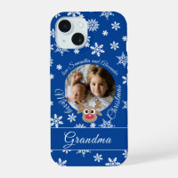 Photo Christmas Blue Cute Reindeer White Script