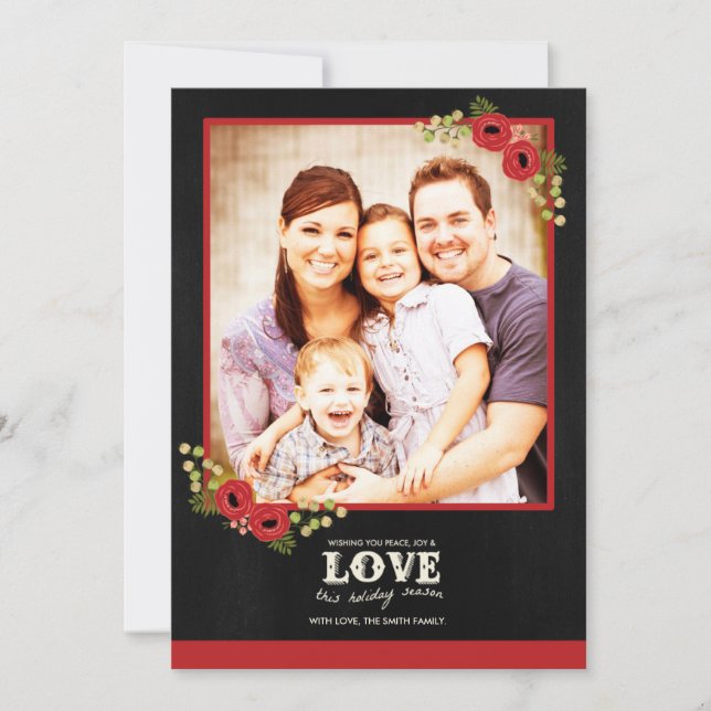 Photo Christmas Card | Chalkboard Floral (Front)