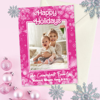 Photo Christmas Card | Hot Pink | Whimsical Flakes