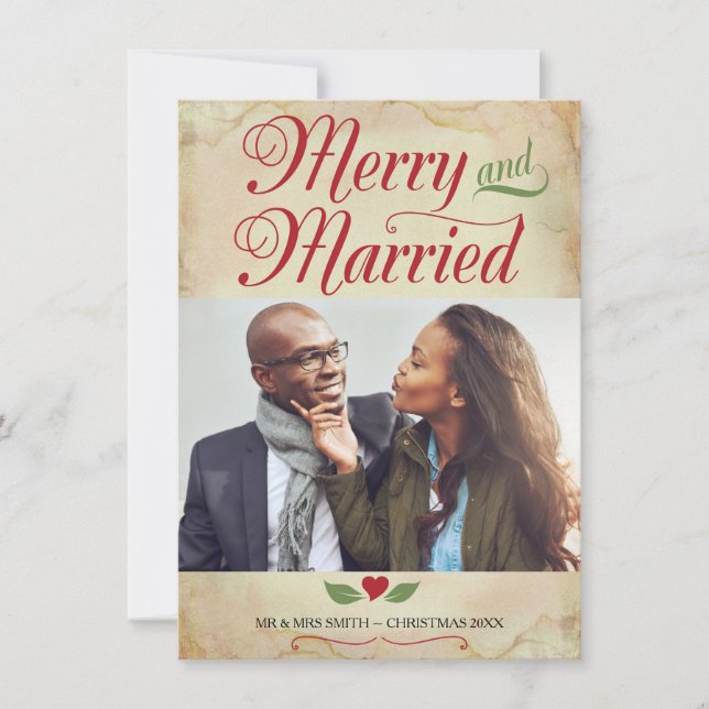 Photo Christmas Card, Merry and Married Holiday Card (Front)
