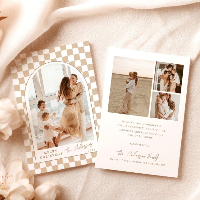 Photo Christmas Card | Modern Chequered Holiday Ca (Creator Uploaded)