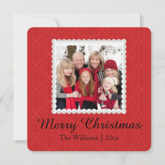 Photo Christmas card | Red Damask Merry Christmas