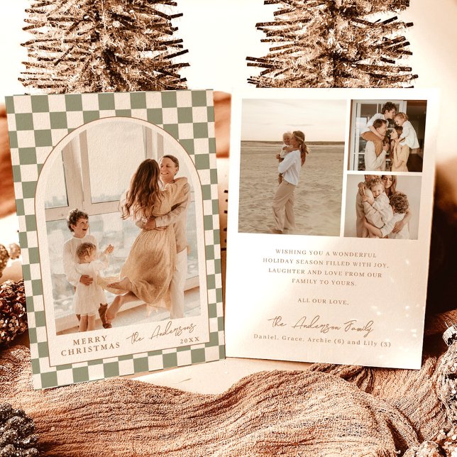 Photo Christmas Card, Sage Green Boho Holiday Card (Creator Uploaded)