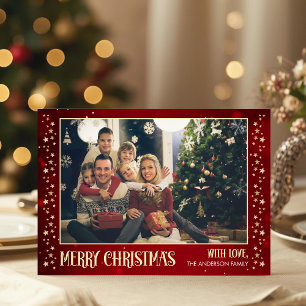 Photo Christmas Card with Family Picture Red Color