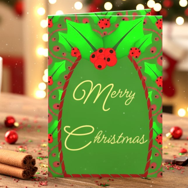 Photo Christmas Card With Holly And Berries (Add your own photo and message. This card’s got holly, berries, and loads of Christmas charm.)