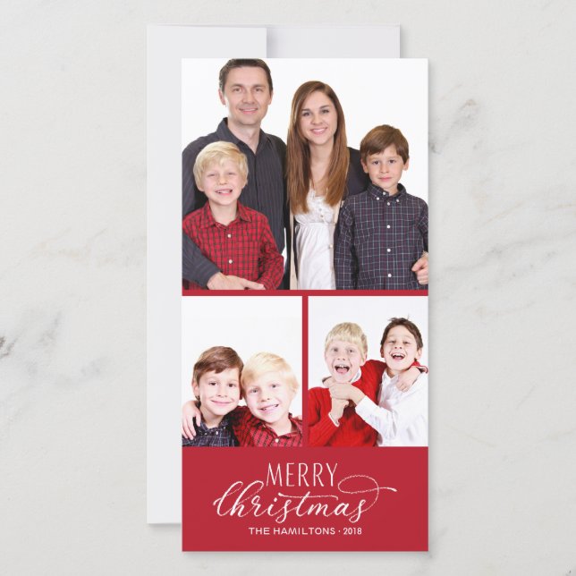 Photo Christmas Cards 3 Photos Chic Script (Front)