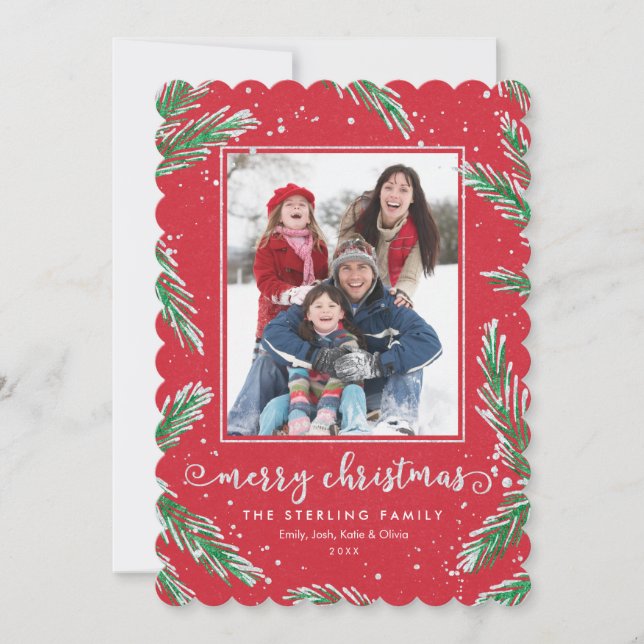 Photo Christmas Cards Red & Green | Glitter Look (Front)