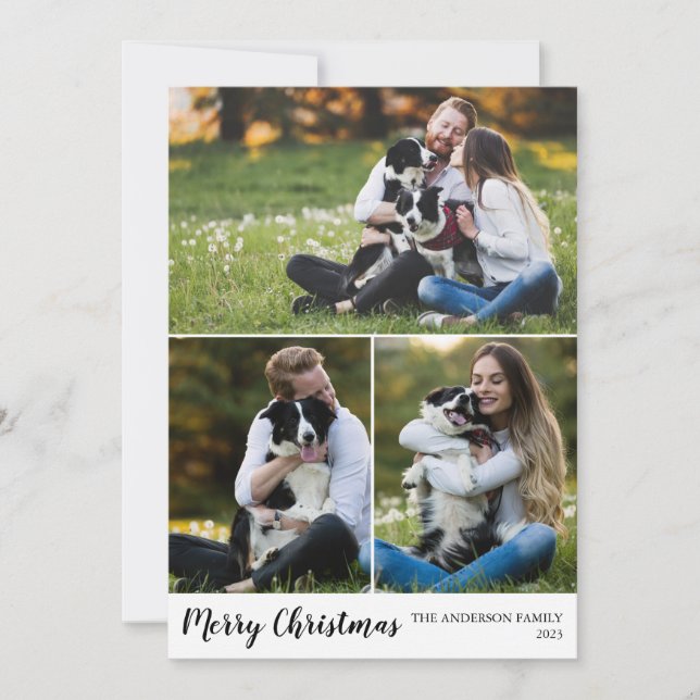 Photo Christmas Cards with Three Pictures, Merry (Front)
