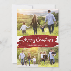 Photo Christmas Cards with Three Pictures, Red