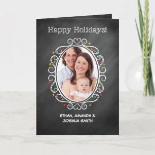 Photo Christmas Chalkboard Look Oval Card
