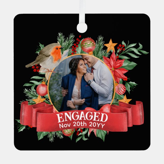 PHOTO CHRISTMAS DECORATIONS | Engaged BLACK Robin (Front)