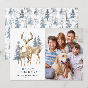 PHOTO Christmas Elegant Deer Pine Tree Holiday Card