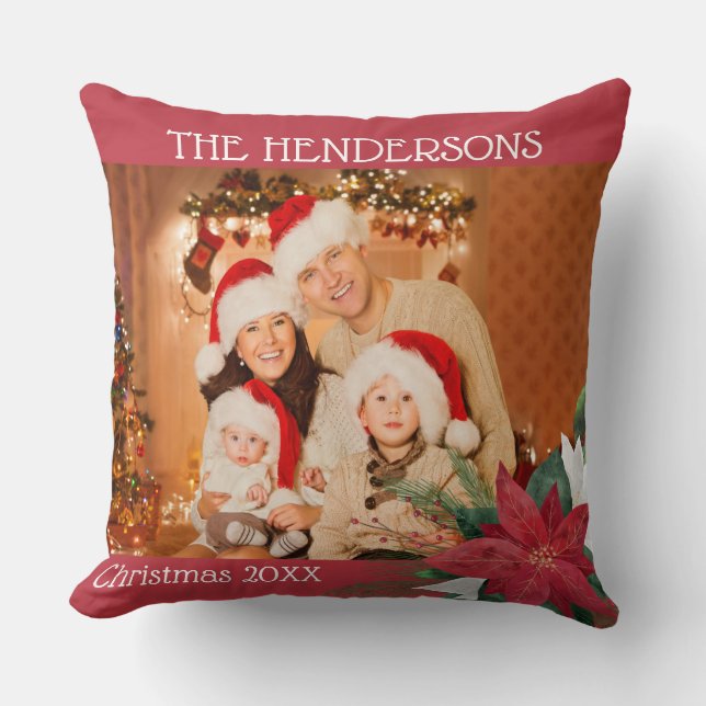 Photo Christmas Gift Poinsettia  Cushion (Front)