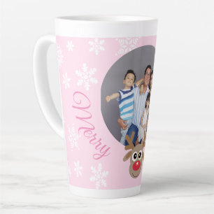 Photo Christmas Girly Pink Cute Reindeer Script Latte Mug