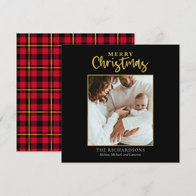 Photo Christmas Gold Foil Script Modern Family (Front/Back)