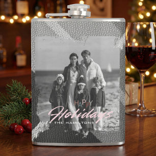 Photo christmas Happy Holiday vinyl wrapped Flask