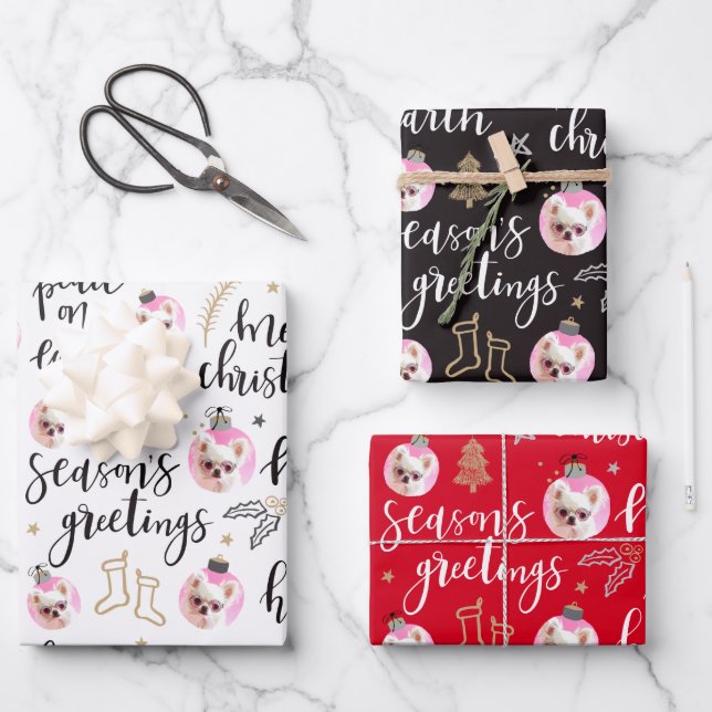Photo Christmas Holiday Phrases Variety Pack Wrapping Paper Sheet (Front)