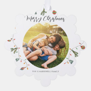Photo Christmas Holiday Script Modern Tree Decoration Card